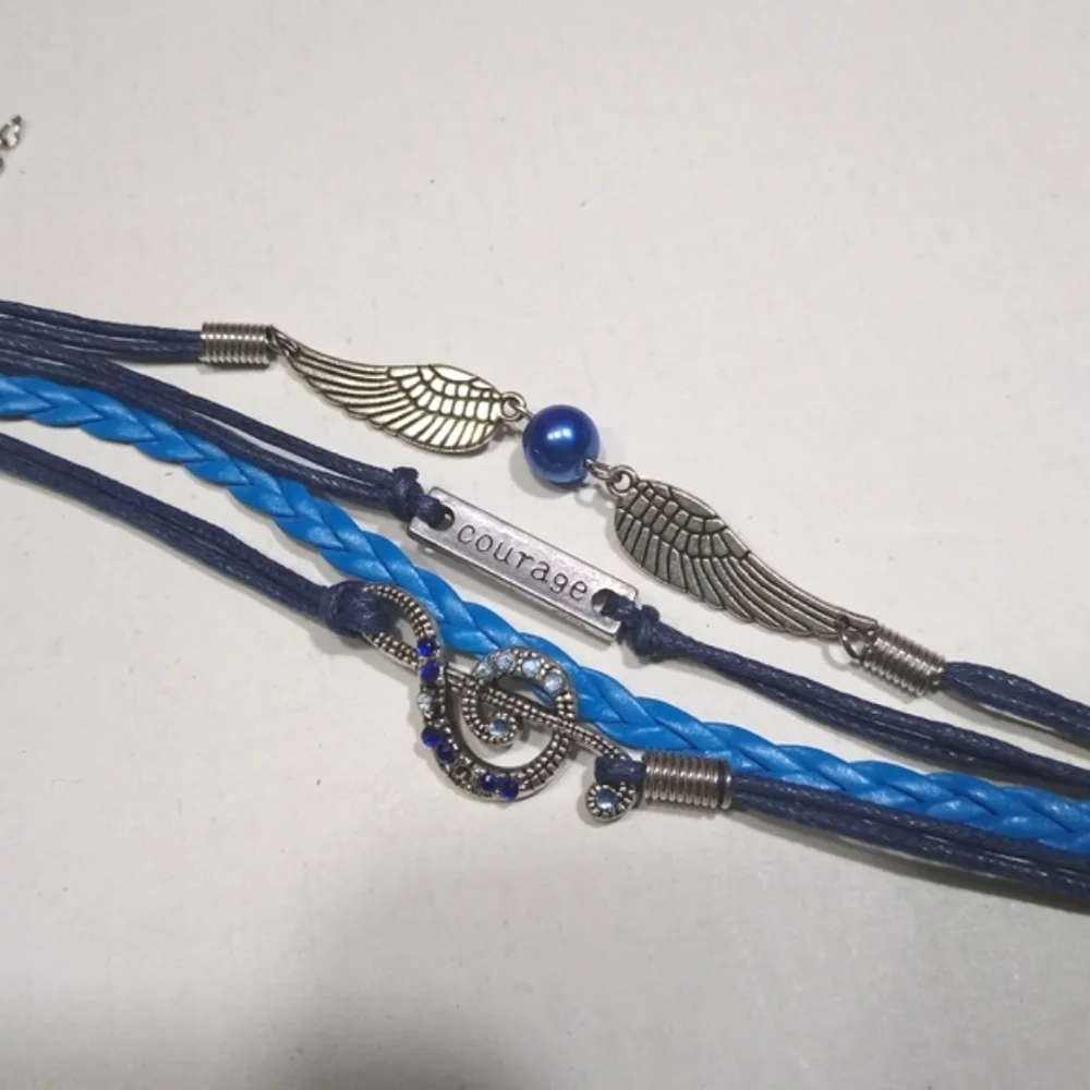 Courage/Music/Wings Blue Pearl Friendship Bracelet